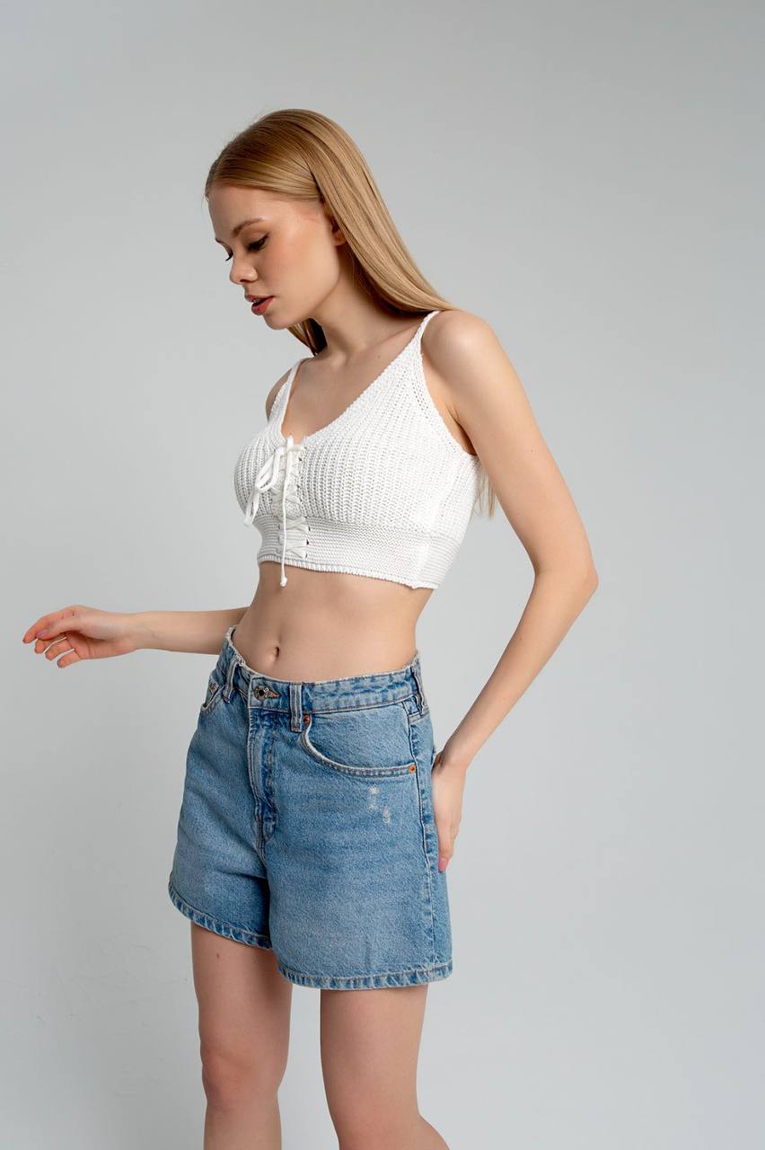 Strick Crop Top mit Bindeschnur GEMINI | Damen | weiß