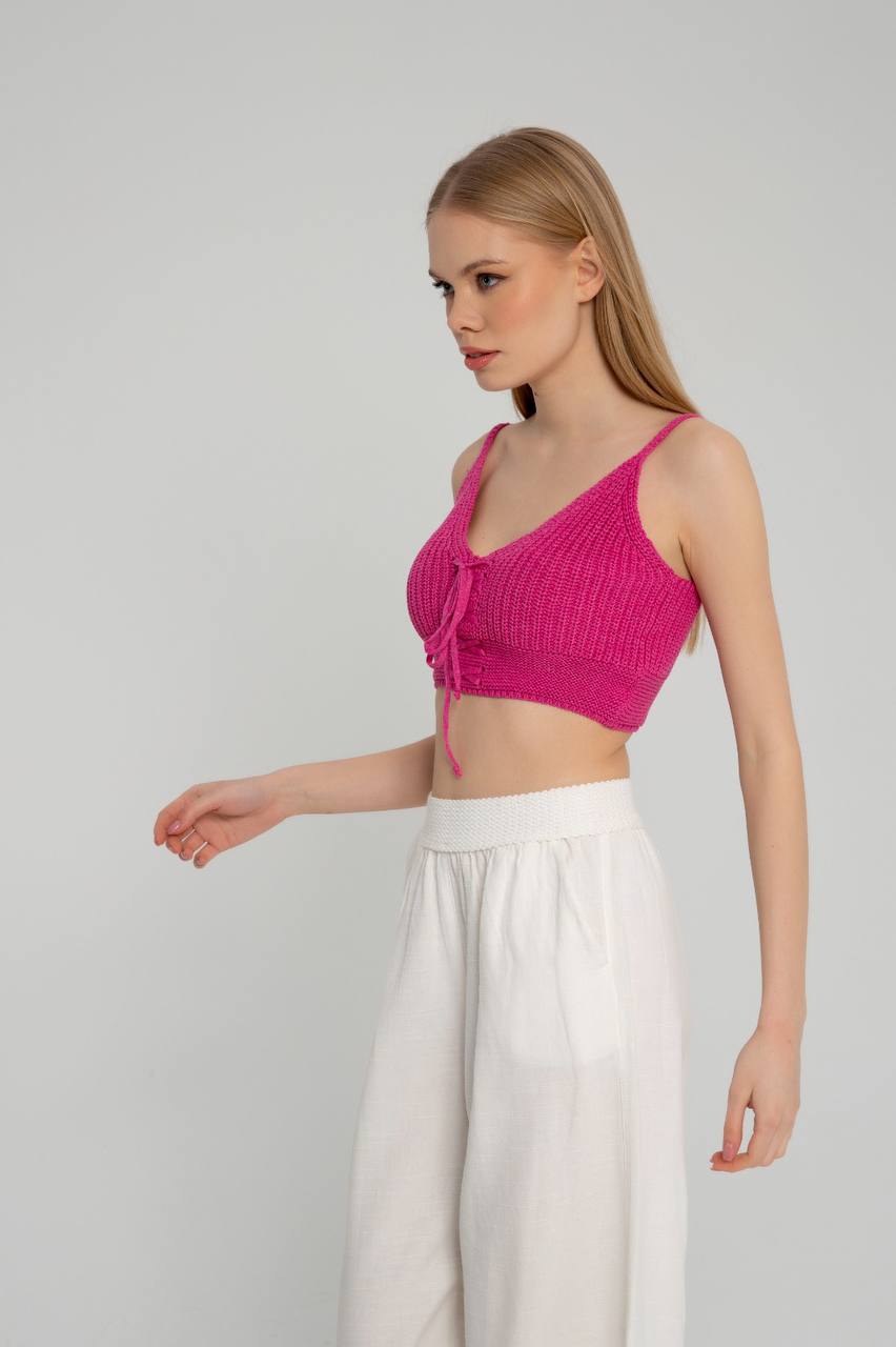 Strick Crop Top mit Bindeschnur GEMINI | Damen | pink