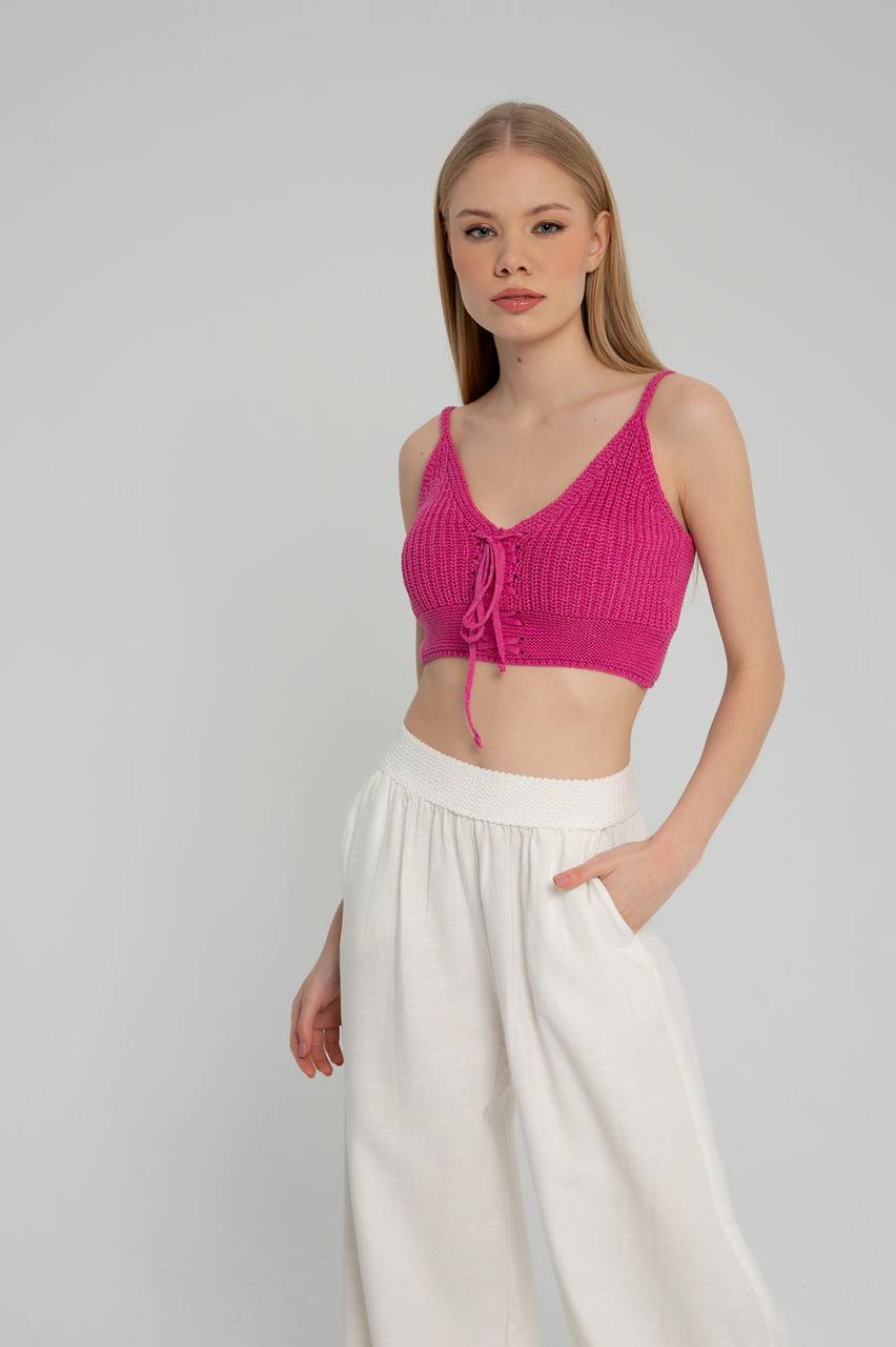 Strick Crop Top mit Bindeschnur GEMINI | Damen | pink