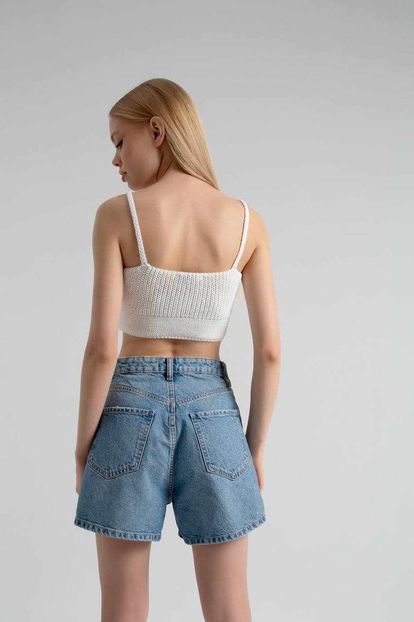 Strick Crop Top mit Bindeschnur GEMINI | Damen | weiß