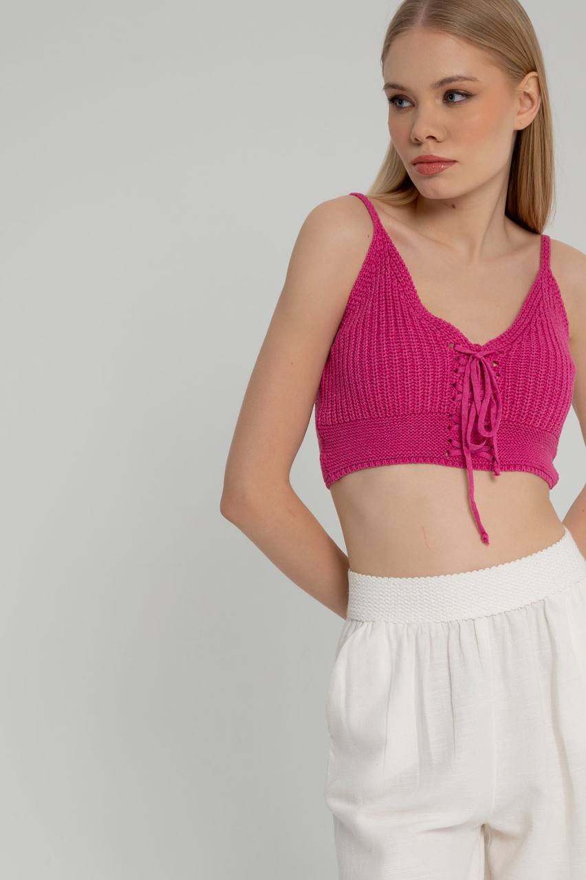 Strick Crop Top mit Bindeschnur GEMINI | Damen | pink