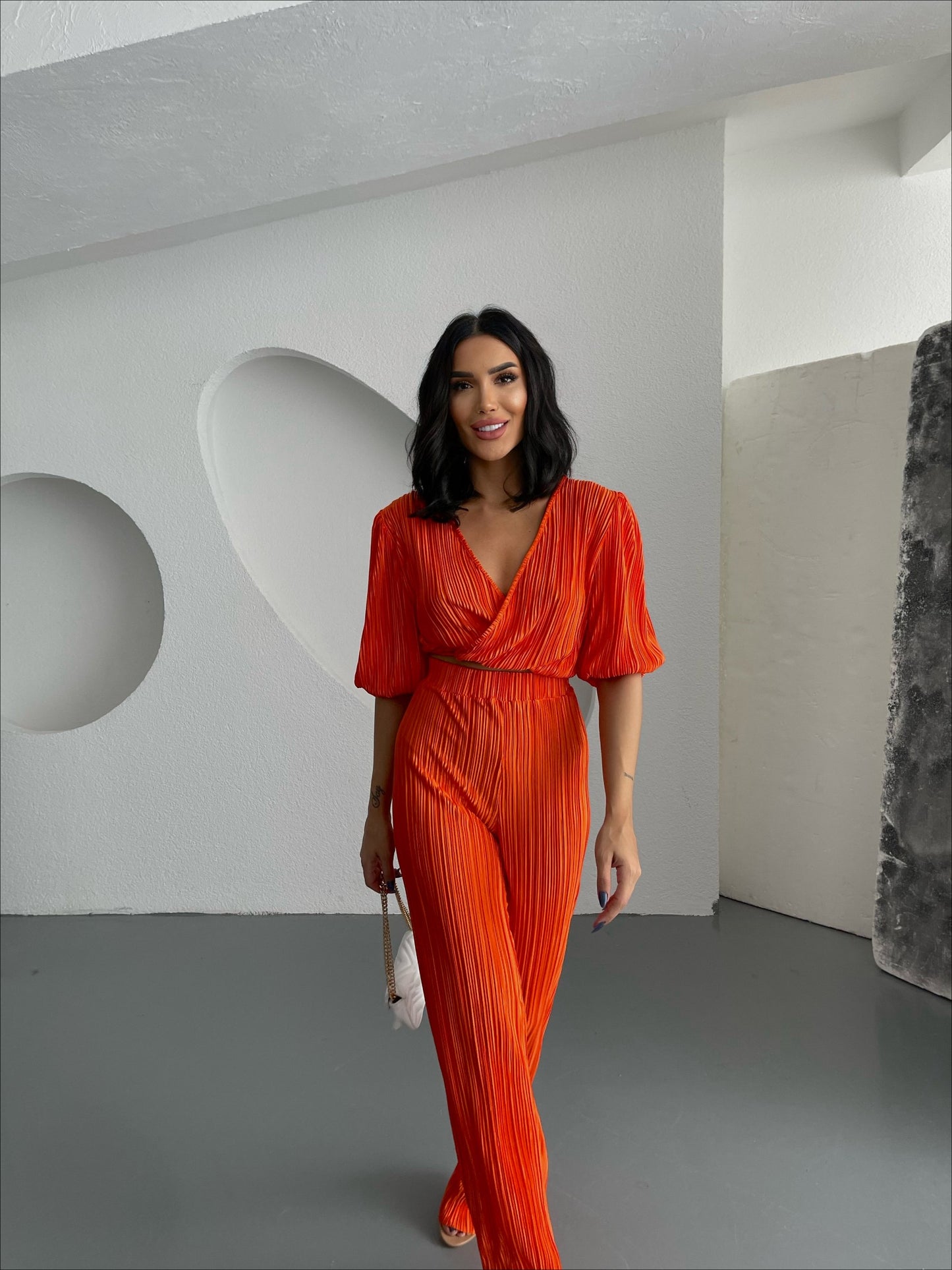 Figurbetontes Plissee Zweiteiler Set JASMIN | Damen | orange